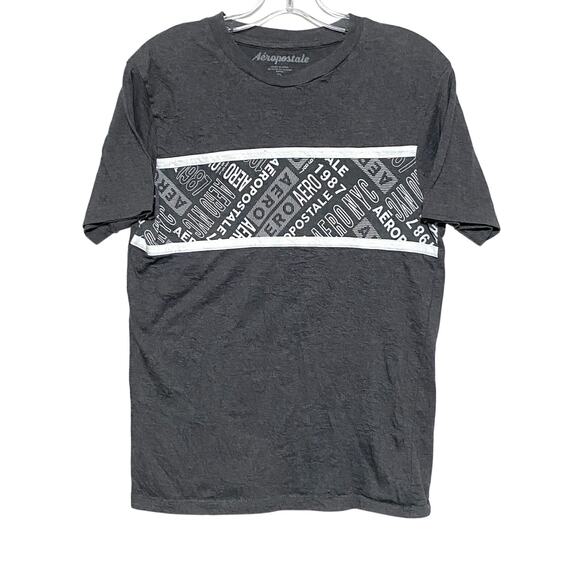 Aeropostale Aero NYC 1987 Graphic Shirt Gray White Colorblock Mens S Preppy Y2K - Picture 1 of 4